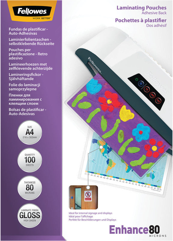 Fellowes Laminierfolien A4, glänzend – 80 µm, 216 × 303 mm, 100 Stk.