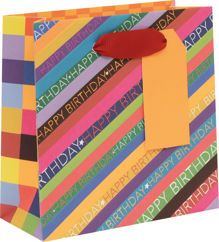 Glick Geschenktasche 'Happy Birthday' – 26 × 13,5 × 31,5 cm, Papier, mit Satinband, mehrfarbig