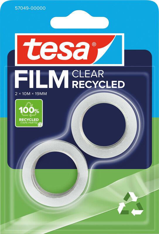 TESA Büro-Klebeband eco & clear – permanent, klar, Kunststoff, 19 mm × 10 m, Kern Ø 26 mm, 2 Rollen