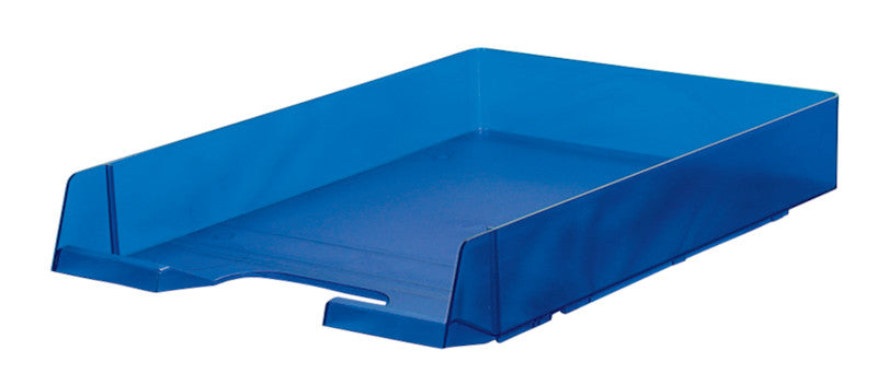 Biella Briefkorb – mit Griffausschnitt, mit Beschriftungsfeld, matt, blau transparent, B 245 × H 55 × T 335 mm