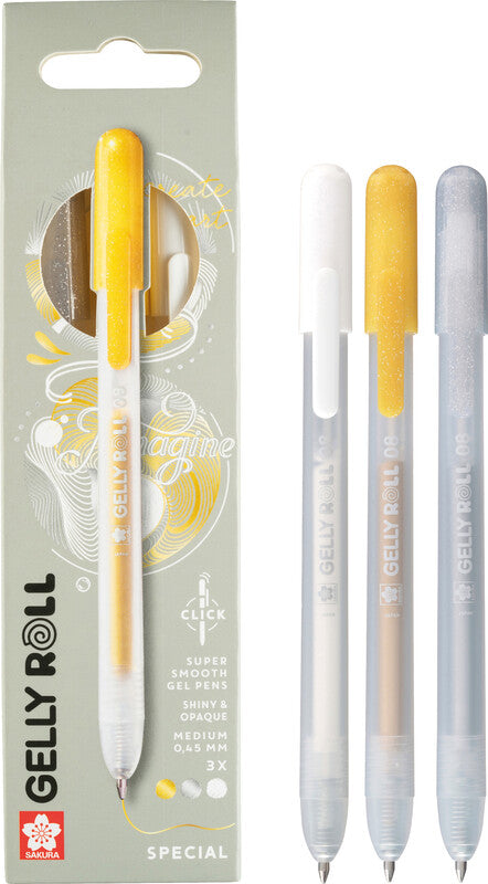 Sakura Gelly Clicker Gelschreiber 3er Set – 3 Farben, 0,45 mm, schnelltrocknend, Druckmechanik