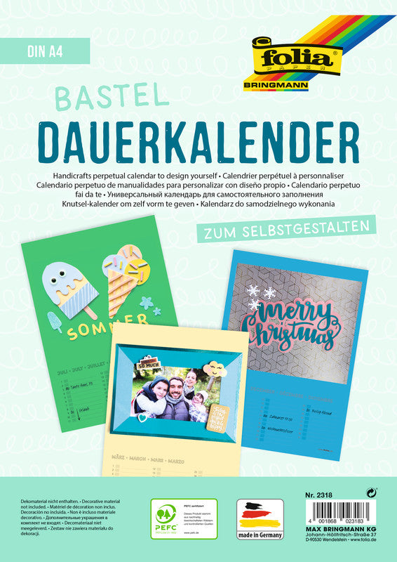 Folia Bastel-Dauerkalender immerwährend – 21 × 29,7 cm – mit Tagesfeldern, mit Aufhänger