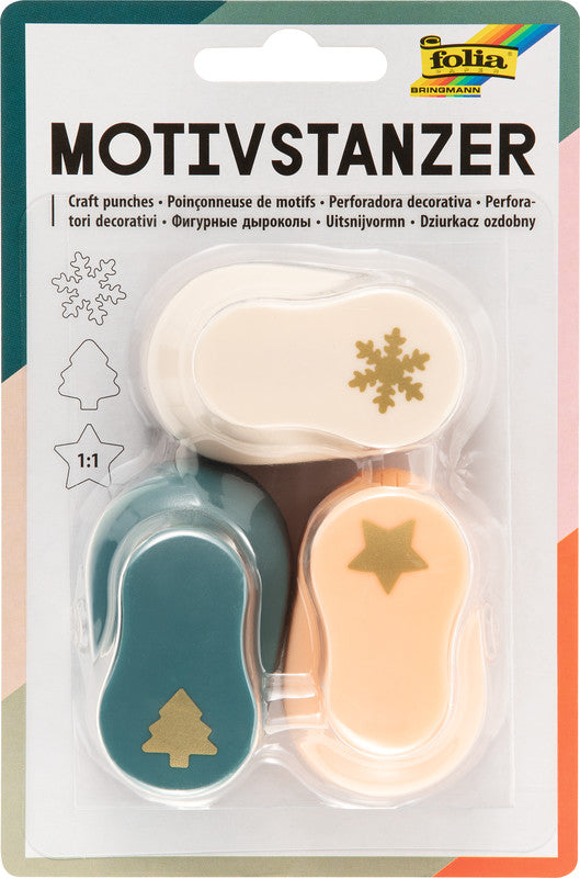 Folia Motivstanzer-Set – Weihnachten, 3 Motive, Ø 15 mm, sortiert