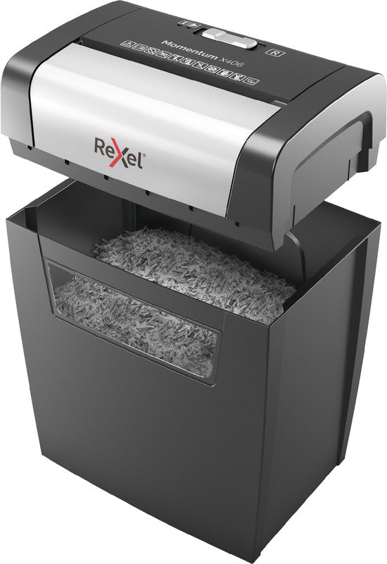Rexel Momentum X406 – Aktenvernichter, DIN P-4, Partikelschnitt 4 × 28 mm, 6 Blatt, 15 l, A4