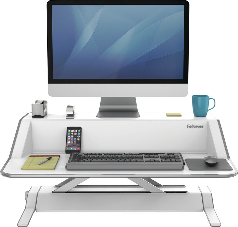 Fellowes Stehtisch – 80,6 × 20,7 × 14–43,2 cm – weiss – höhenverstellbar
