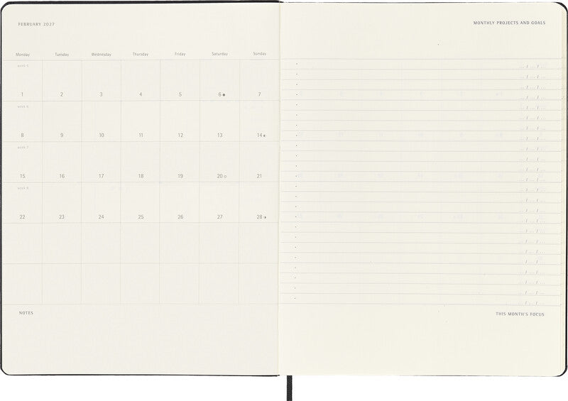 Moleskine Professioneller Terminplaner – 1 Woche/2 Seiten, gebunden, 19 × 25 cm, 2027, schwarz, FSC