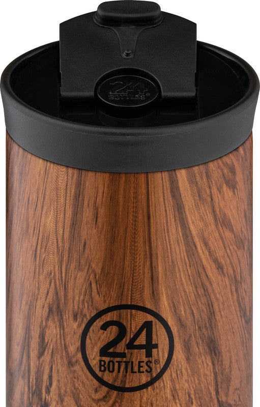 24Bottles Thermobecher Travel Tumbler – 3,5 dl – Edelstahl, isoliert, Sip&Go-Deckel – Sequoia Wood