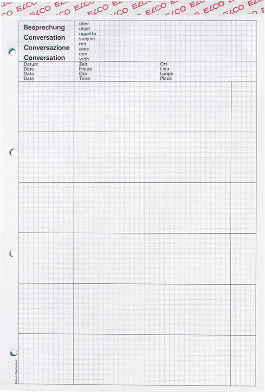 Elco Besprechungsblock A4, kariert, Klammerheftung, 80 Blatt, 4-fach gelocht, perforiert, 80 g/m² – weiss