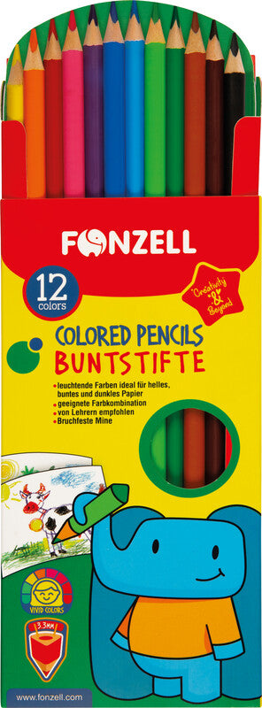 Fonzell Farbstifte-Set – 12 Farben, Dreikant, Mine Ø 3,3 mm, Kartonetui