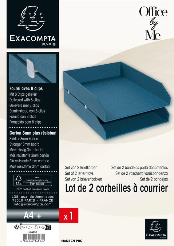 Exacompta Briefkorb – Karton, für A4+, stapelbar, glatt, blaugrün, B 260 × H 130 × T 337 mm