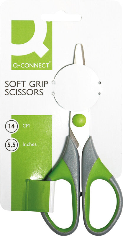 Q-connect Universalschere – 14,0 cm, für Rechts- und Linkshänder, abgerundet, Softgrip, Kunststoff, grün