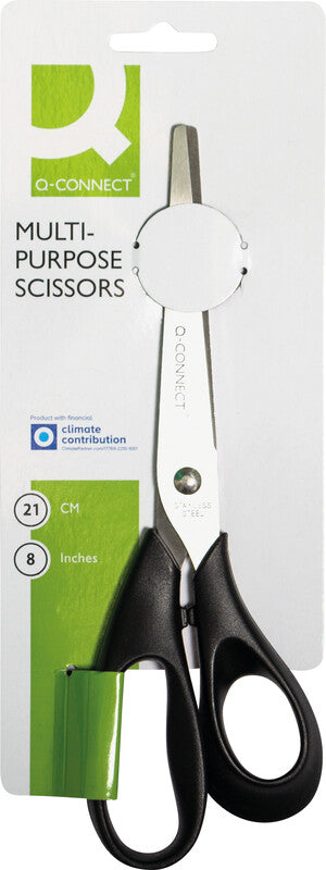 Q-Connect Universalschere – 21,0 cm, Edelstahl, für Rechts- und Linkshänder, abgerundet, Kunststoff, schwarz