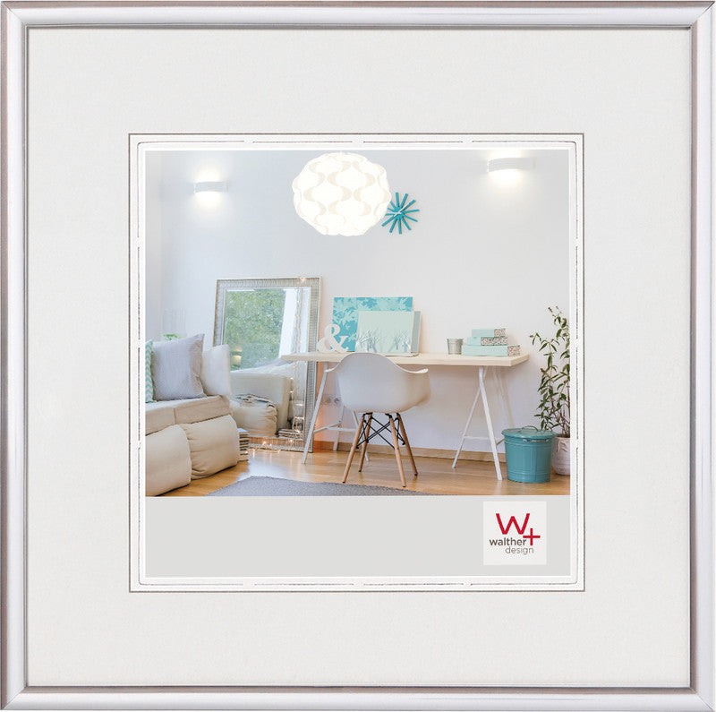 Walther Design Wechselrahmen, silber, Kunststoff, 20 × 20 cm, mit Aufsteller und Aufhänger – eco:plus