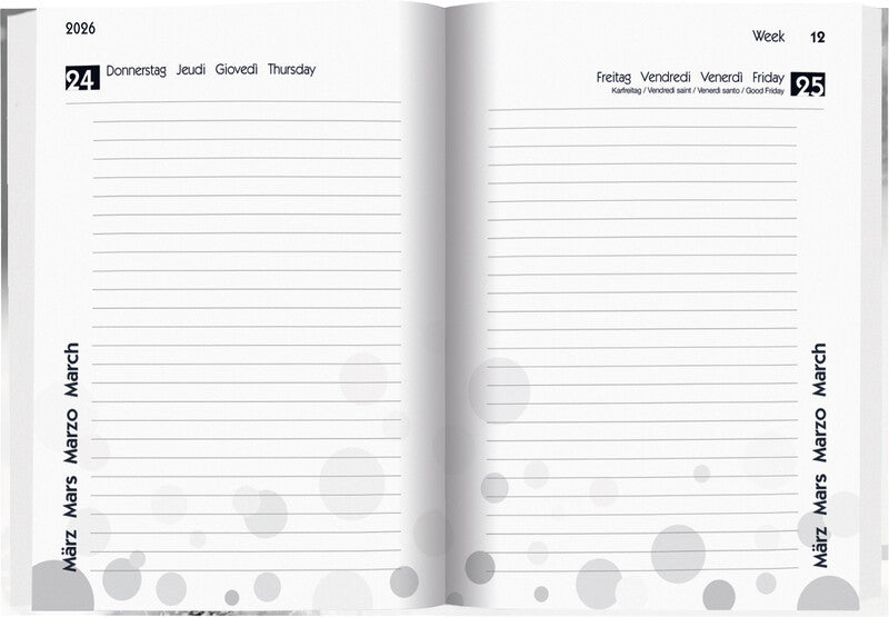 Biella mydiary Schüleragenda – 1 Tag/Seite, gebunden, 12 × 16,5 cm, Aug–Jul, Schwarz & Weiss, FSC