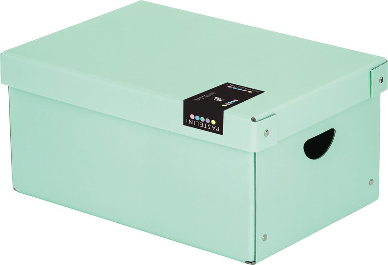 Pastelini Aufbewahrungsbox A4 – mit Deckel, mit Griffloch, 240 × 160 × 355 mm, grün, Karton