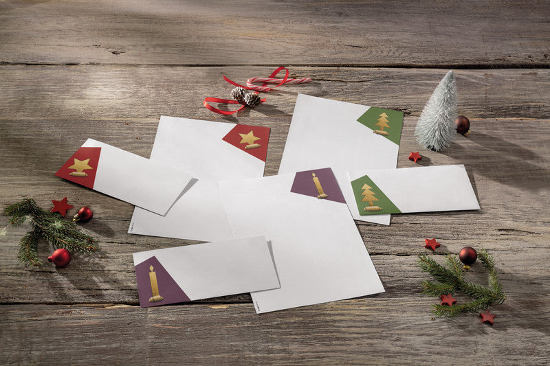 Sigel Weihnachts-Couvert C5/6, Cut-out-Stil Gold, Mehrfarbig, Gummierung, 90 g/m² – 25 Stk.