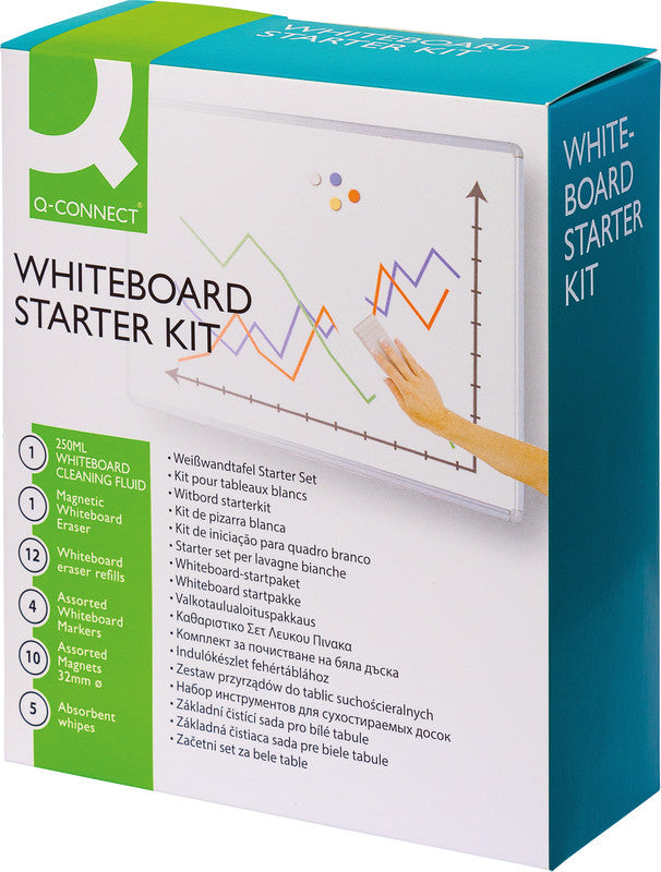 Q-Connect – Starter-Kit – inkl. Reiniger 250 ml, Wischer, 4 Marker – für Whiteboards