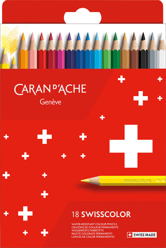 Caran d-Ache Caran d'Ache Swisscolor Farbstifte-Set – 18 Farben, Mine Ø 2,8 mm, Kartonetui