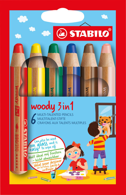 STABILO 3-in-1 Farbstifte woody – 6 Farben, im Kartonetui, Ø 4,2 mm, PEFC