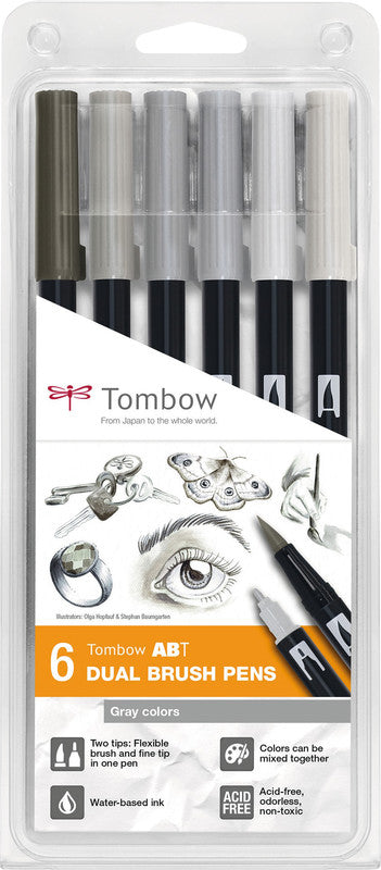 Tombow Filzstifte ABT Dual Brush Pen, Strichbreite 0,3–10 mm, 6 Farben