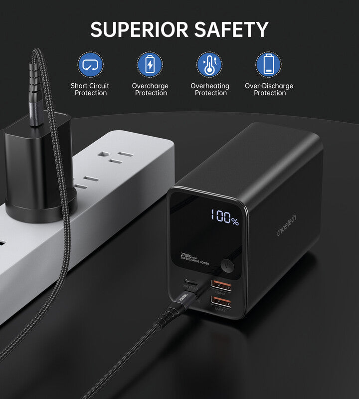Choetech Powerbank 27000 mAh, 2× USB-C, 2× USB-A, Schwarz