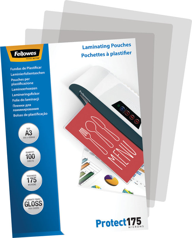 Fellowes Laminierfolien A3, glänzend – 175 µm, 303 × 426 mm, 100 Stk.