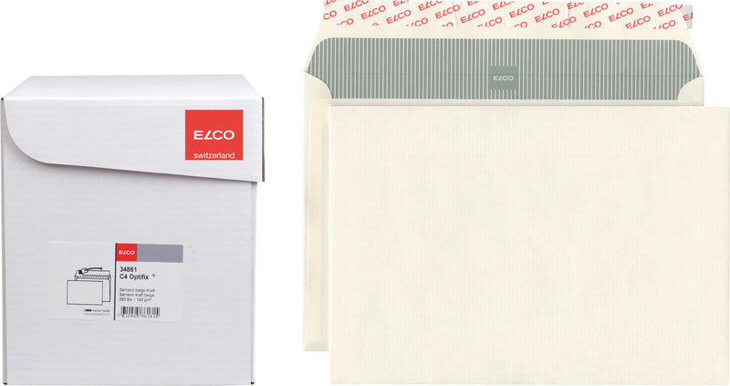 Elco Couvert C4, ohne Fenster, selbstklebend, beige, 120 g/m², mit Innendruck – 250 Stk.