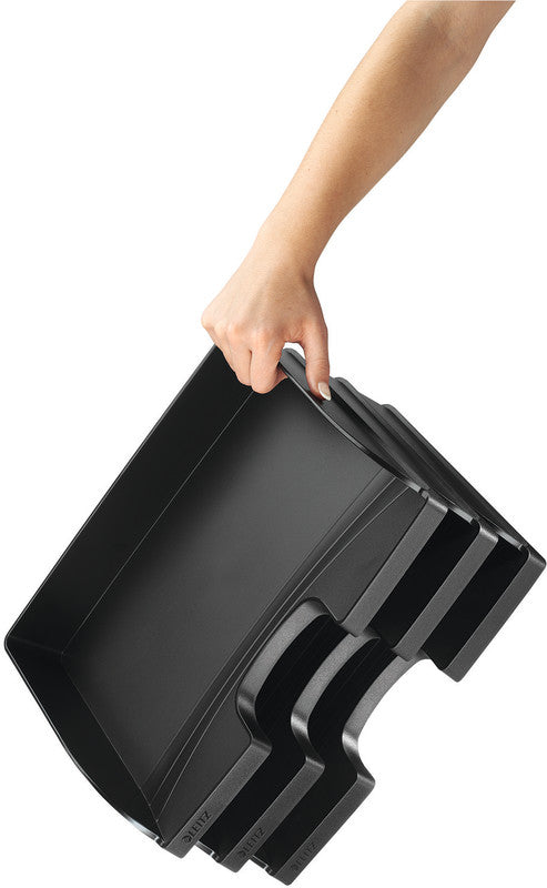 Leitz Briefkorb – mit Griffausschnitt, mit Beschriftungsfeld, matt, schwarz, B 363 × H 70 × T 273 mm
