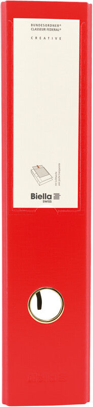 Biella Ordner – A4 hoch – 2-Ring Hebelmechanik, Rücken 70 mm – rot, mit Sichttasche, mit Niederhalter, FSC