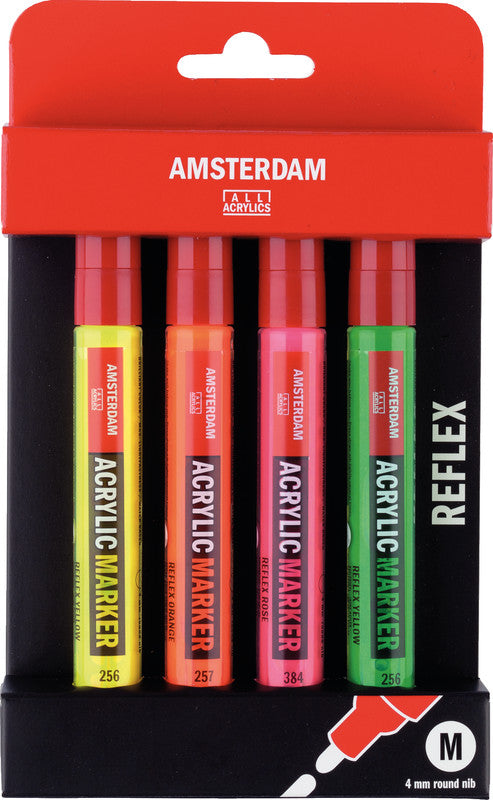Royal Talens Acrylmarker – reflexgelb, reflexorange, reflexrosa, reflexgrün, 4er Set