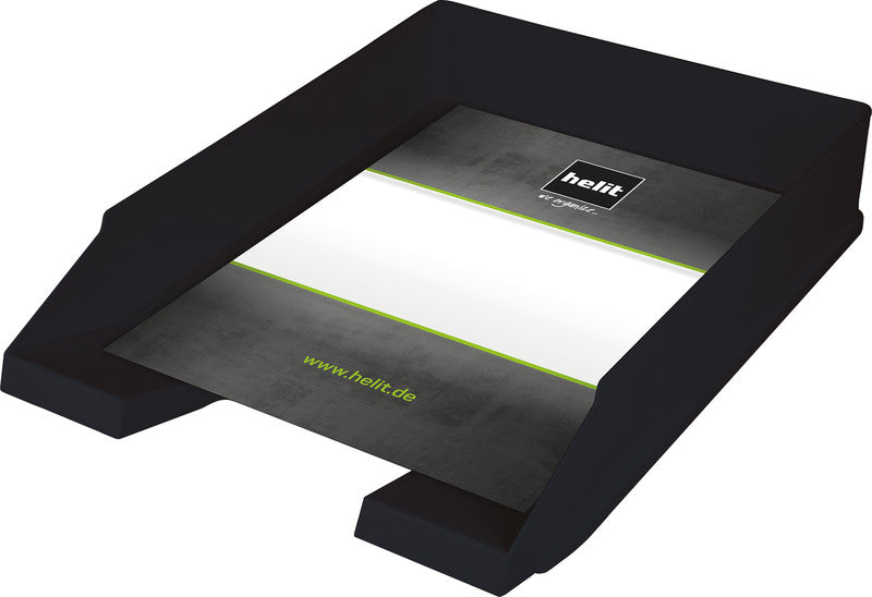 Helit Briefkorb – mit Griffausschnitt, mit Beschriftungsfeld, matt, schwarz, B 255 × H 67 × T 345 mm