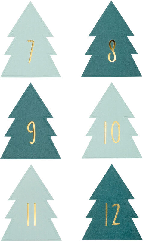 Folia Schmucketiketten Adventskalender – 90 × 140 mm – grün – 24 Stk.