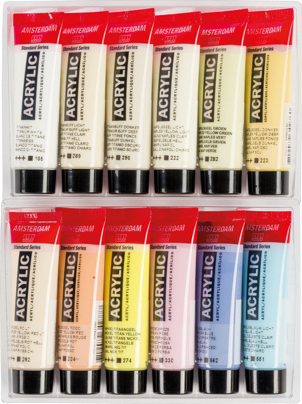 Royal Talens Amsterdam – Acryl Standard – Acrylfarbe – Set – 12 Farben, sortiert, 12 × 20 ml