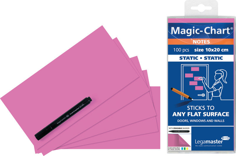 Legamaster Haftnotizen – 100×200 mm – pink, 100 Blatt, elektrostatisch geladen, recyclingfähig