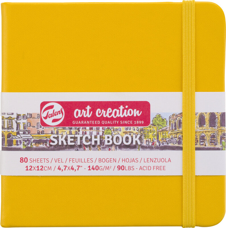 Talens Skizzenbuch, 12 × 12 cm, 140 g/m², 160 Seiten, goldgelb, mit Gummiband, säurefrei