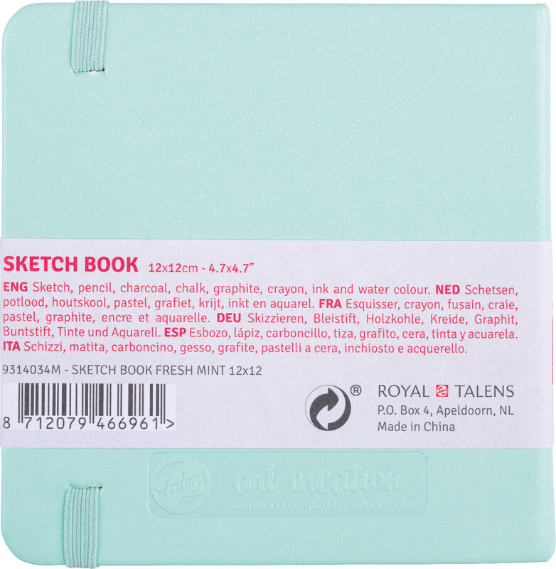 Talens Skizzenbuch, 12 × 12 cm, 140 g/m², 160 Seiten, mint, mit Gummiband, Hardcover, säurefrei