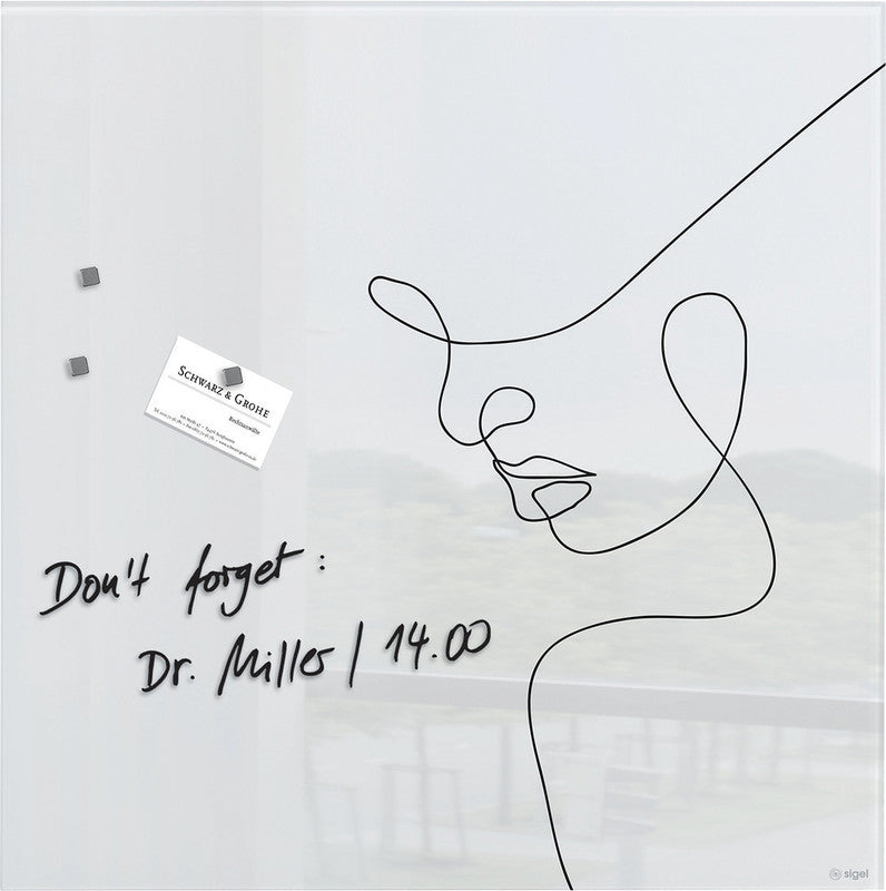 Sigel Whiteboard – 48 × 48 cm, Glas, magnetisch, Wandmontage, inkl. Magnete, Montagesatz