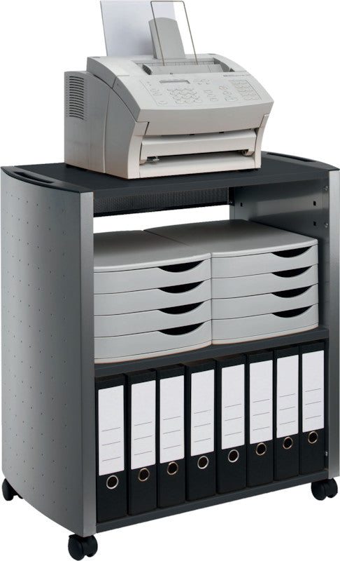 Durable Design Line L Multifunktionswagen – Spanplatte/Stahl, Silber/Anthrazit, 77 × 82 × 44 cm, 3 Tablare, 4 Rollen