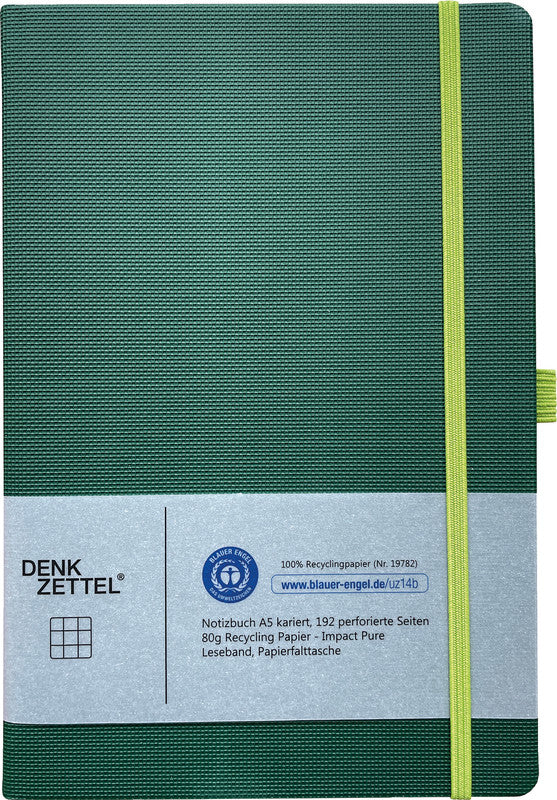 Denkzettel Notizbuch, A5, kariert, gebunden, Hardcover, 192 Seiten, perforiert, 80 g/m² – dunkelgrün