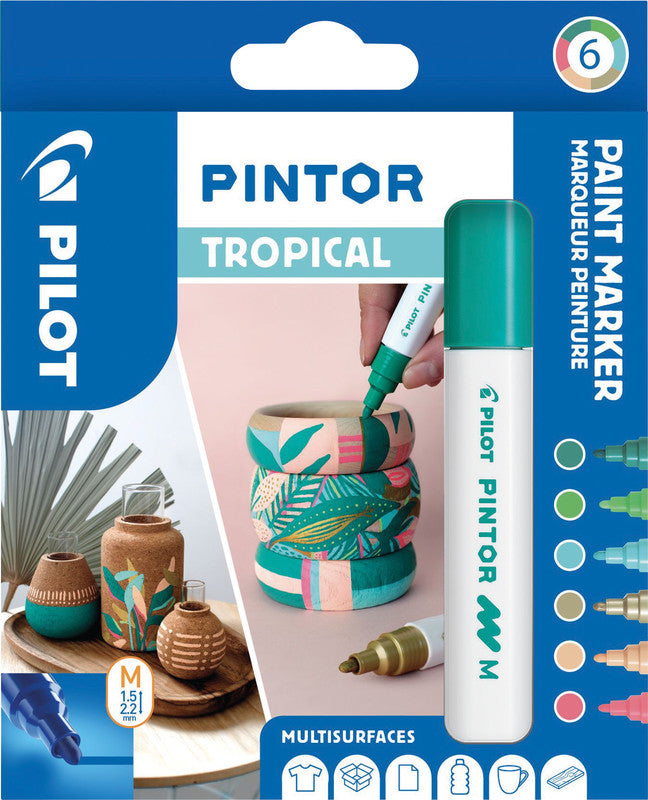 Pilot Pigment Marker Pintor – Rundspitze 1,5-2,2 mm – Sortiert – 6er-Set – Deckend