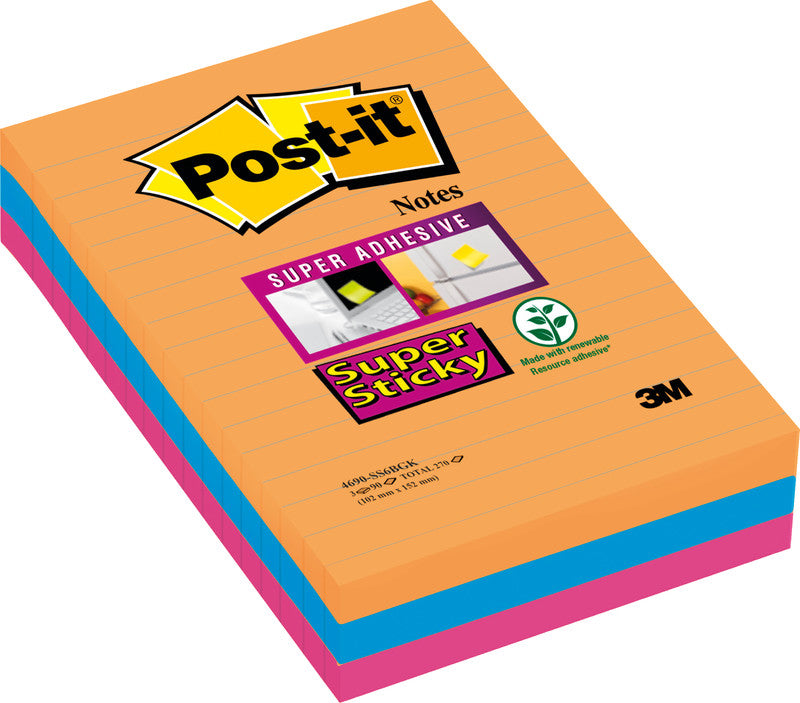 Post-it Haftnotizen Bangkok Kollektion – 101×152 mm – sortiert, 3×90 Blatt, Super Sticky, PEFC
