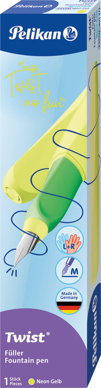 Pelikan Twist – Federspitze M – für Rechts- & Linkshänder – Neongelb, Blau – Patronen