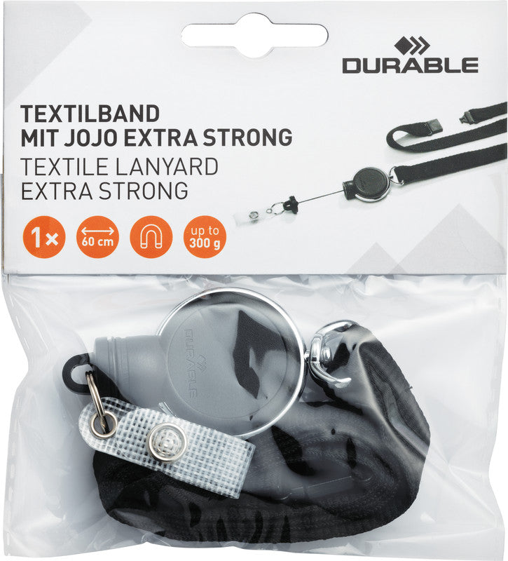 Durable Schlüsselanhänger Textilband – Schwarz, Textil, B 15 × L 800 mm, mit Sicherheitsverschluss