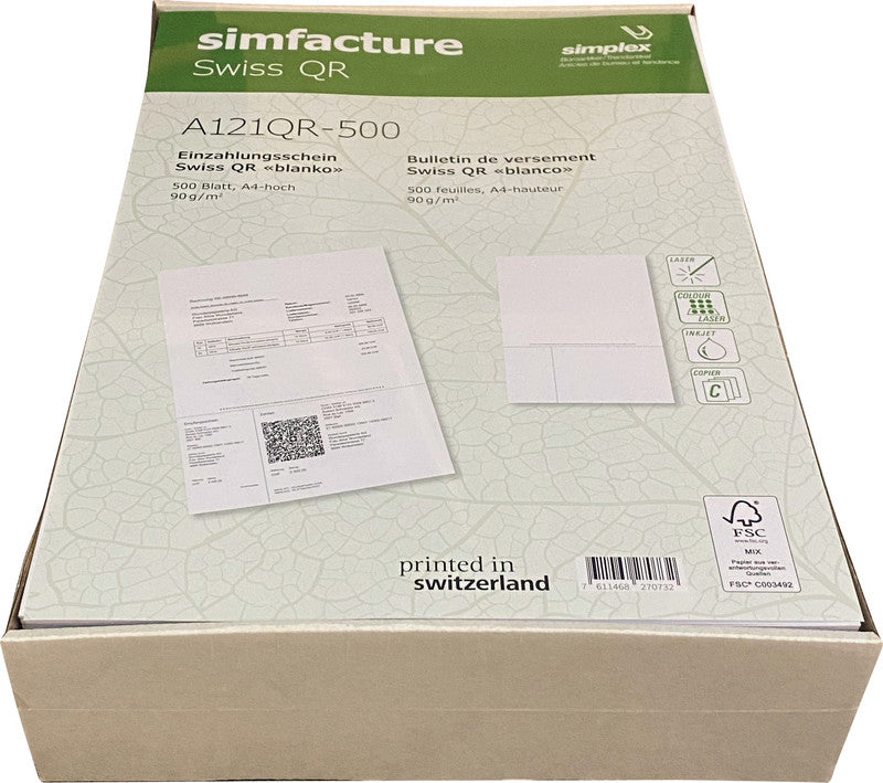 Simplex Formular – Swiss QR, A4, 90 g/m²