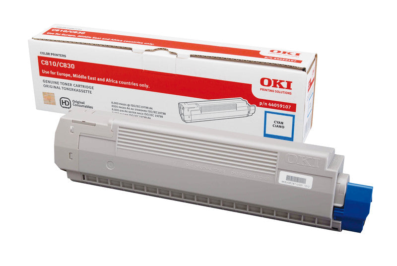OKI Toner – cyan, 8000 Seiten – für Farb-Laserdrucker/Multifunktionsgeräte