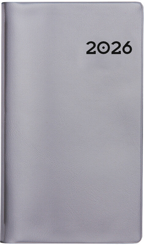 Biella Planer Bern Agenda – 1 Woche/1 Seite, geheftet, 8,7 × 15,3 cm, Jan–Dez, 2026, silber, PEFC