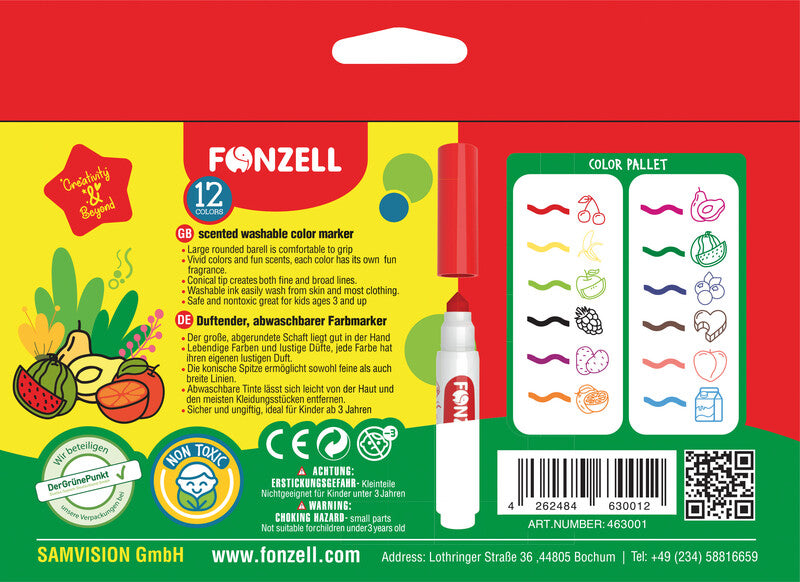 Fonzell Filzstifte, Strichbreite 7,8 mm, 12 Farben