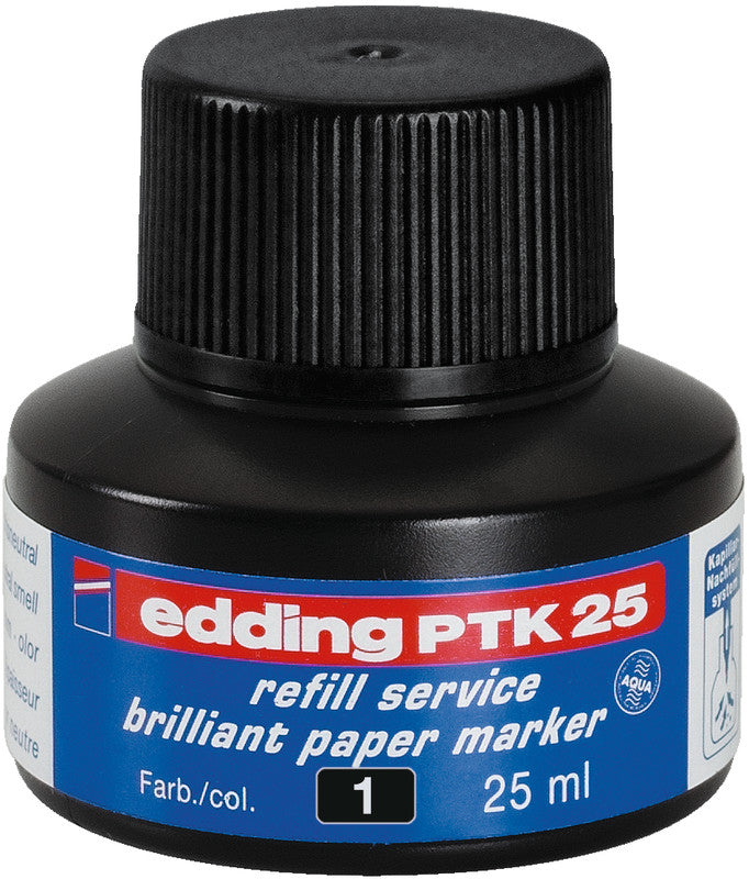 Edding Nachfülltusche PTK 25 für Edding 30, 33 – schwarz, wasserfest, lichtbeständig, geruchsarm, 25 ml