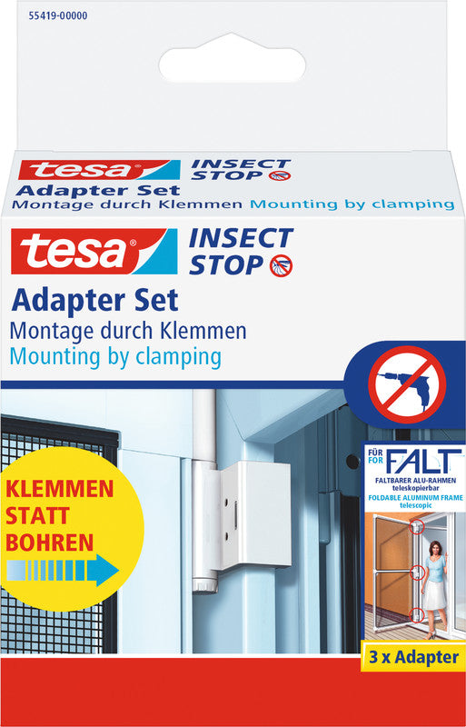 tesa Klemmadapter-Set – für Fliegengitter, faltbar, Tür – 3er-Set – Weiss