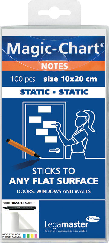 Legamaster Magic-Chart Notes Haftnotizen – 100×200 mm – weiss, 100 Blatt, elektrostatisch geladen